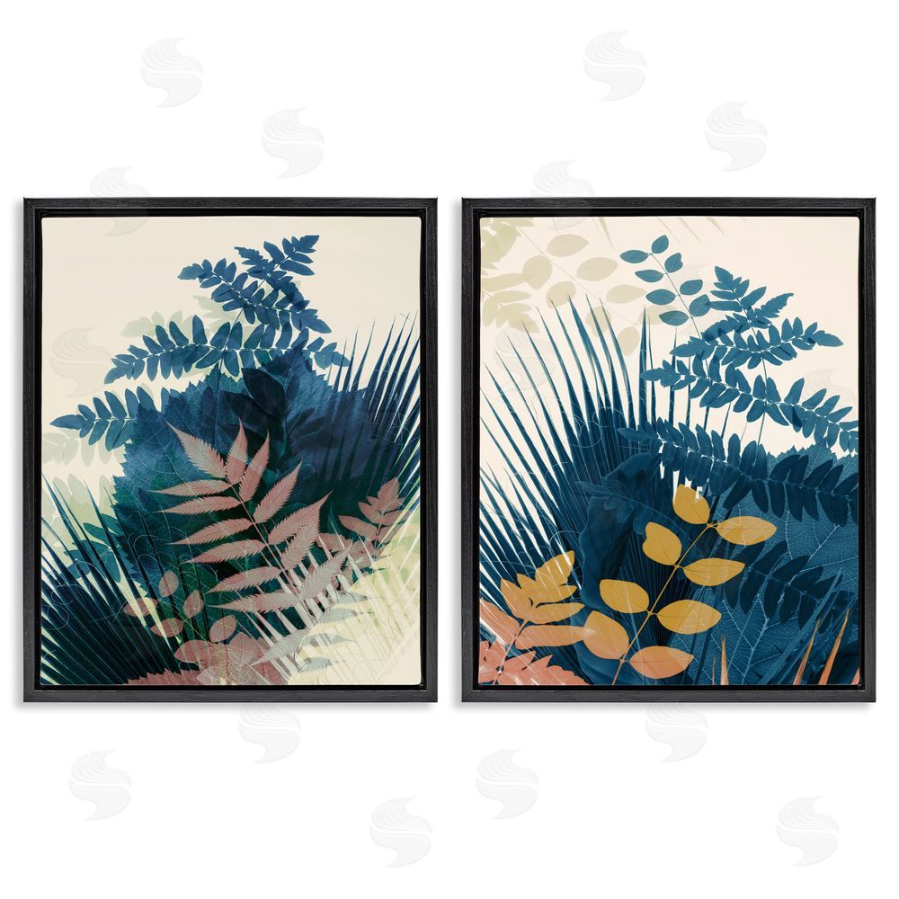 Ian Winstanley Abstract Layered Forest Ferns Black Floating Frame Canvas Wall Art Print