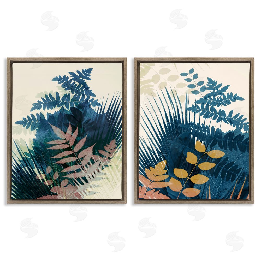 Ian Winstanley Abstract Layered Forest Ferns Brown Floating Frame Canvas Wall Art Print