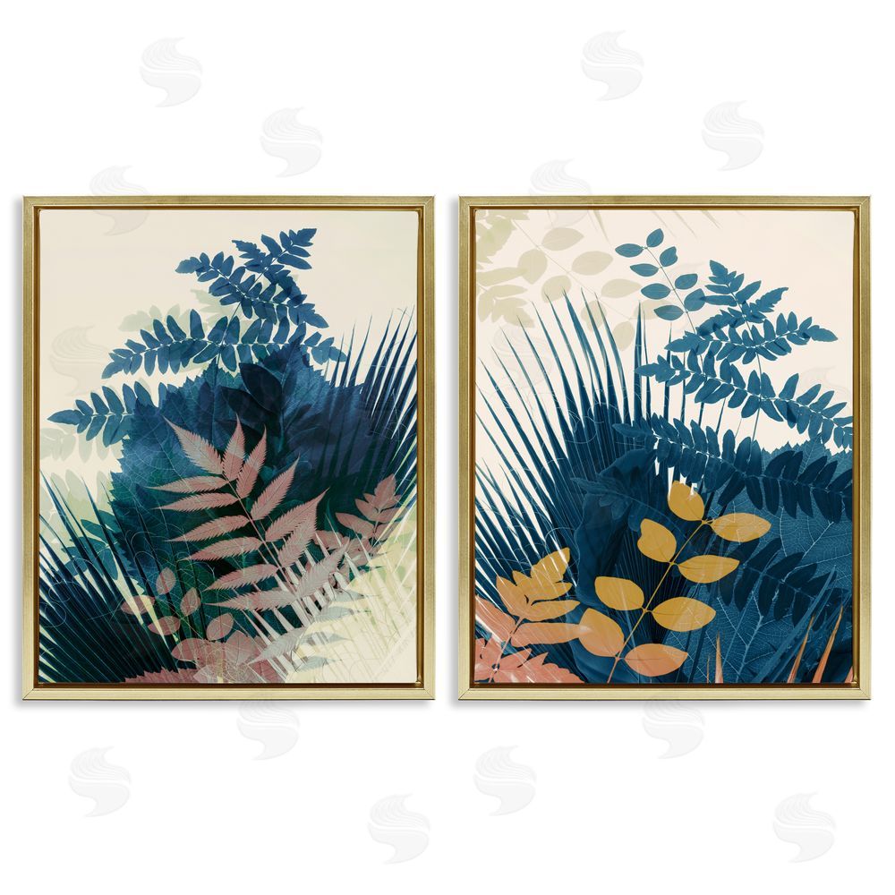 Ian Winstanley Abstract Layered Forest Ferns Gold Floating Frame Canvas Wall Art Print