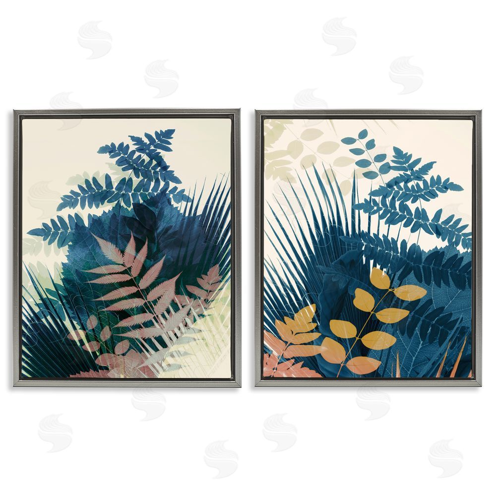 Ian Winstanley Abstract Layered Forest Ferns Gray Floating Frame Canvas Wall Art Print