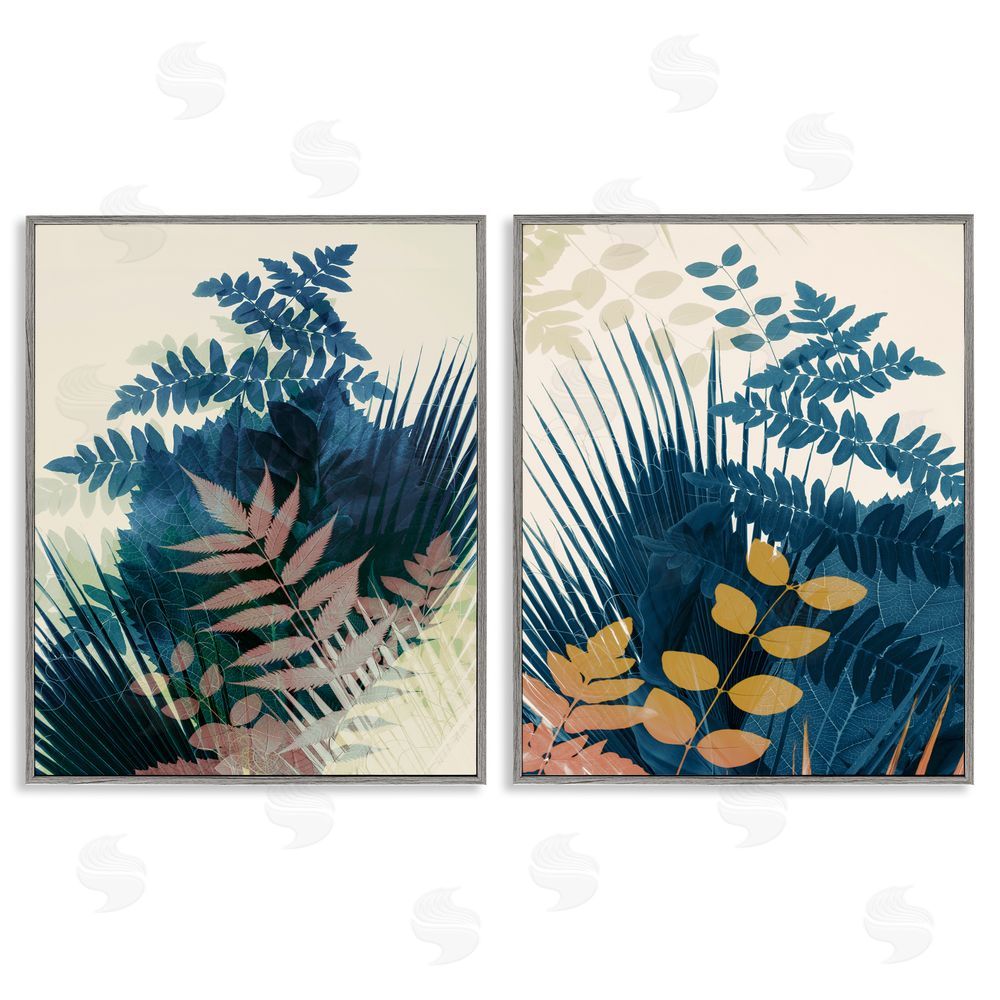 Ian Winstanley Abstract Layered Forest Ferns Gray Framed Giclee Wall Art Print