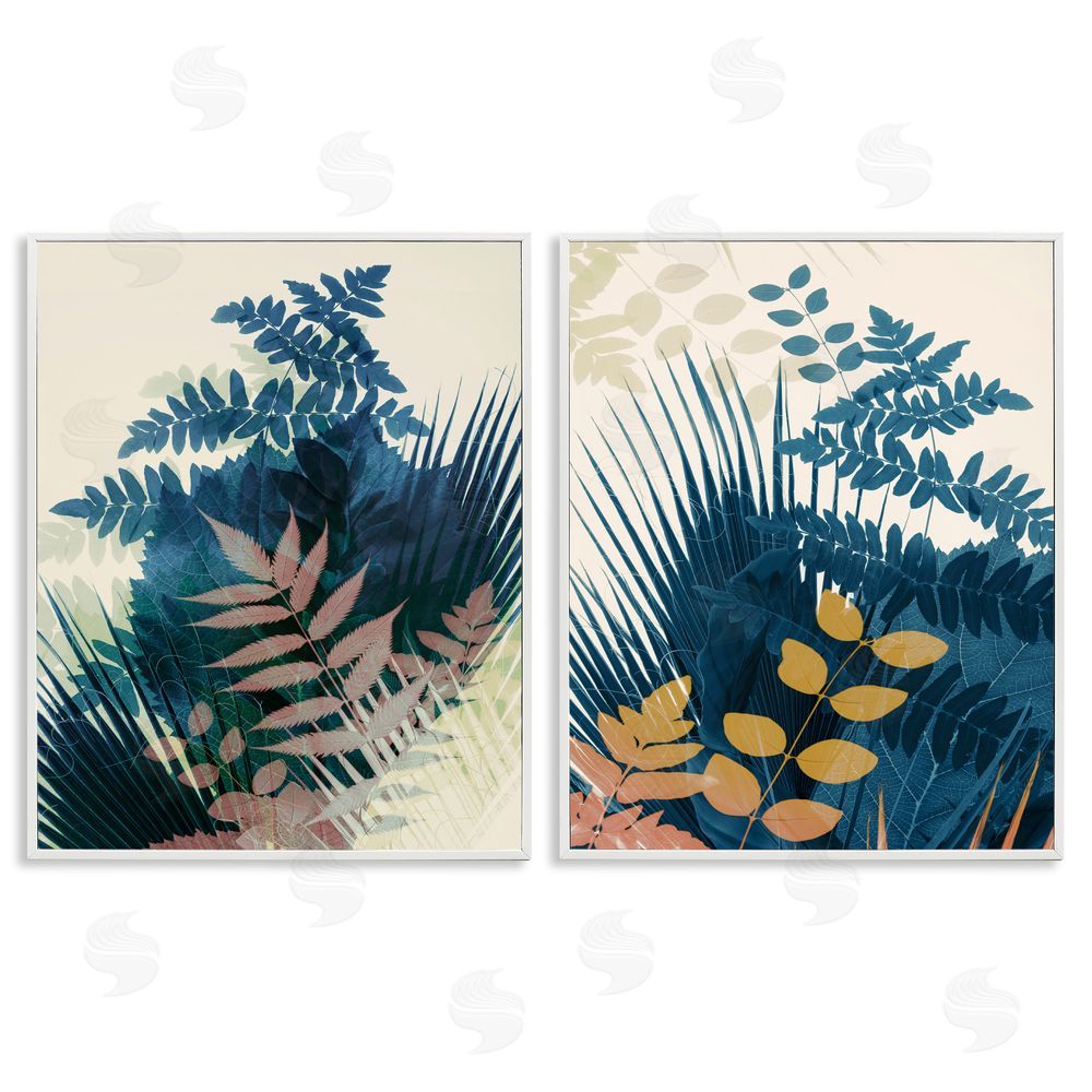 Ian Winstanley Abstract Layered Forest Ferns White Framed Giclee Wall Art Print