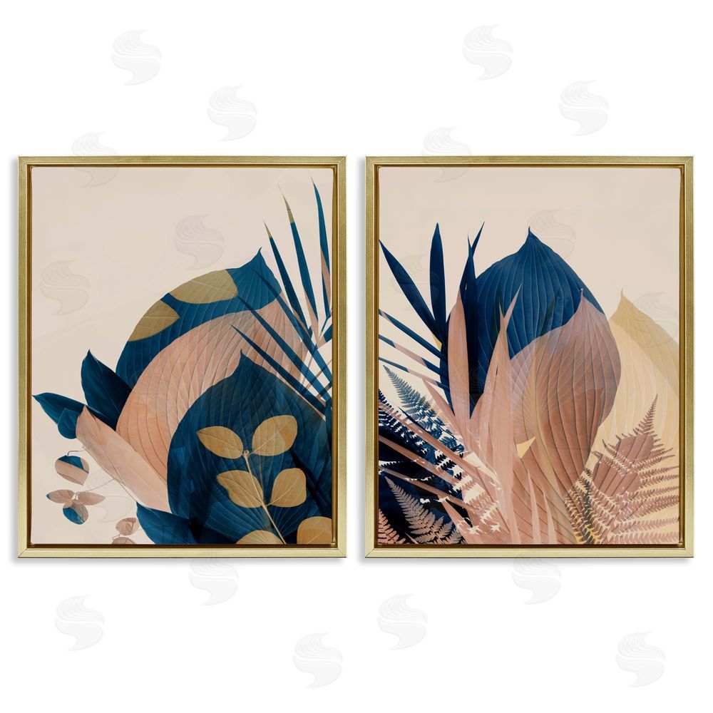 Ian Winstanley Forest Floor Fern Foliage Bold Leaves Gold Floating Frame Canvas Wall Art Print