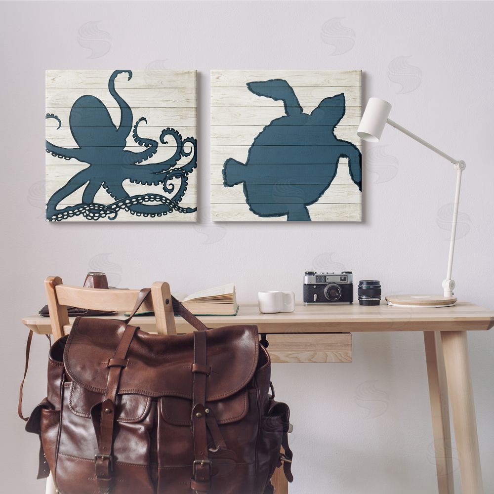 Julie DeRice Nautical Aquatic Animals Silhouette Canvas Wall Art Print in Room