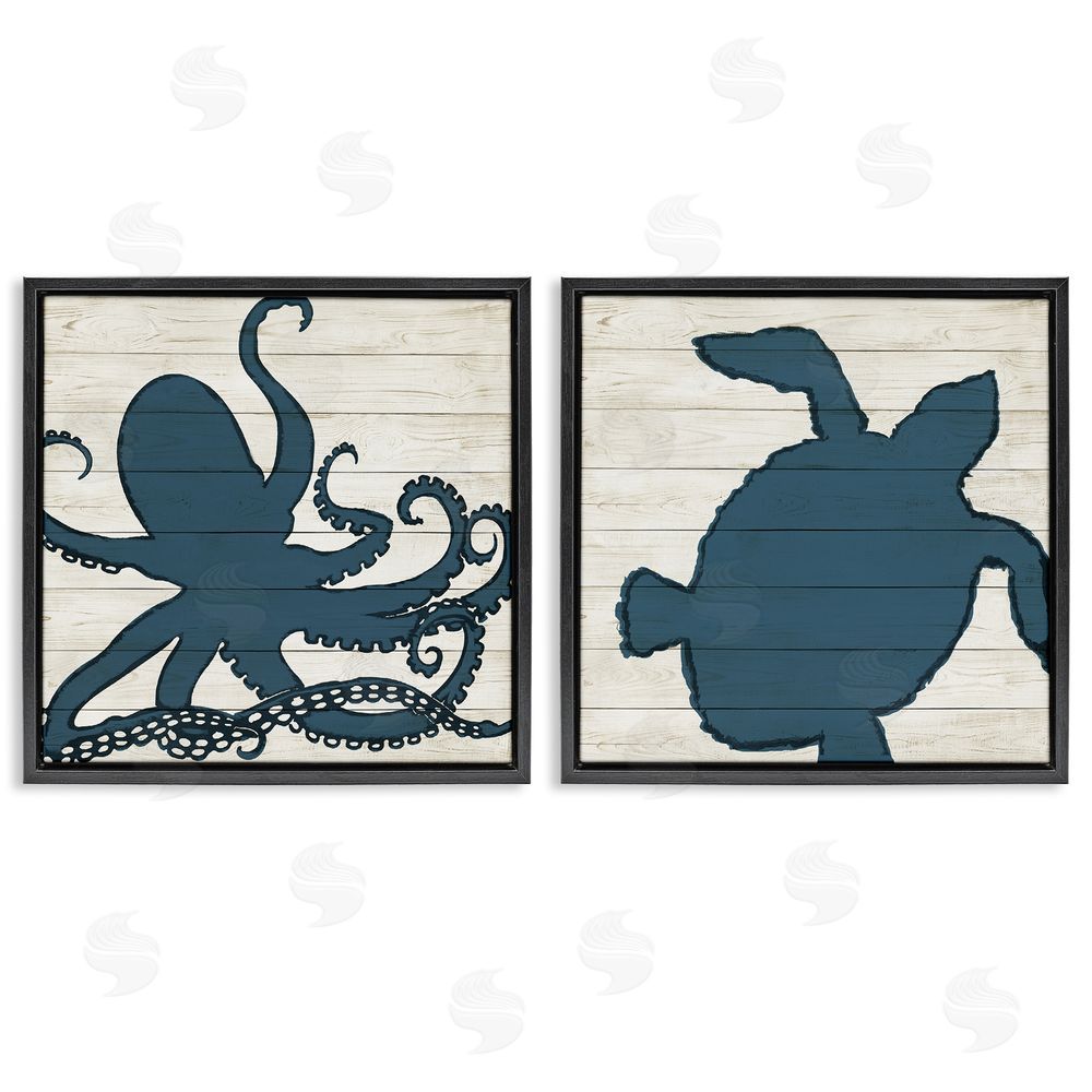 Julie DeRice Nautical Aquatic Animals Silhouette Black Floating Frame Canvas Wall Art Print