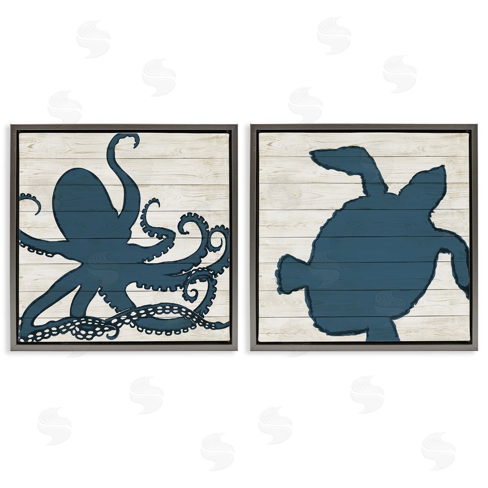 Julie DeRice Nautical Aquatic Animals Silhouette Gray Floating Frame Canvas Wall Art Print