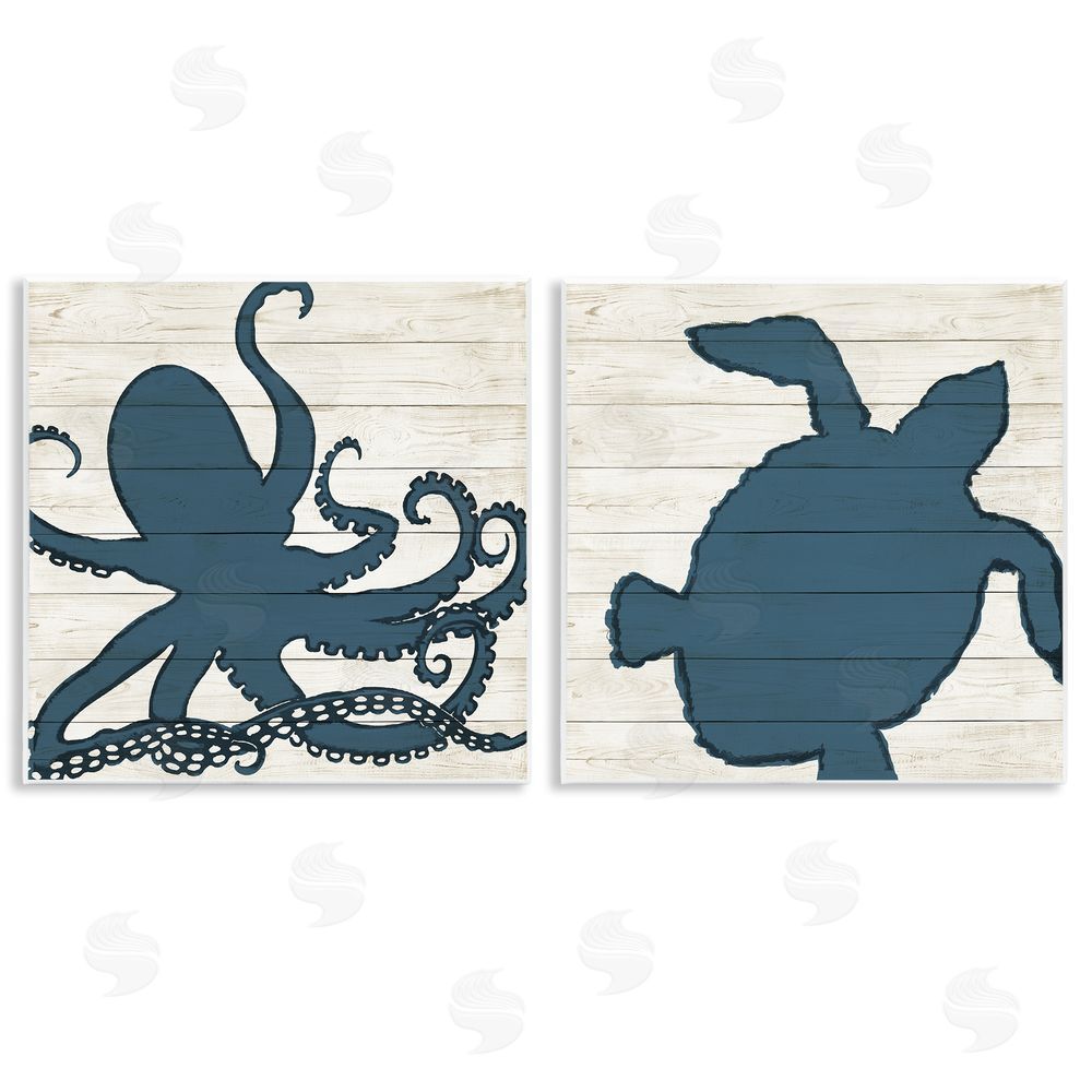 Julie DeRice Nautical Aquatic Animals Silhouette Wooden Wall Plaque Art Print