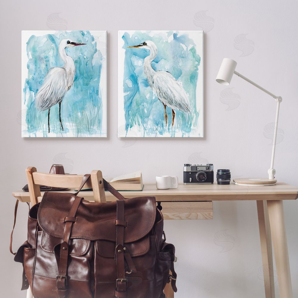 Carol Robinson Nautical Crane Pair White Beach Birds Canvas Wall Art Print in Room