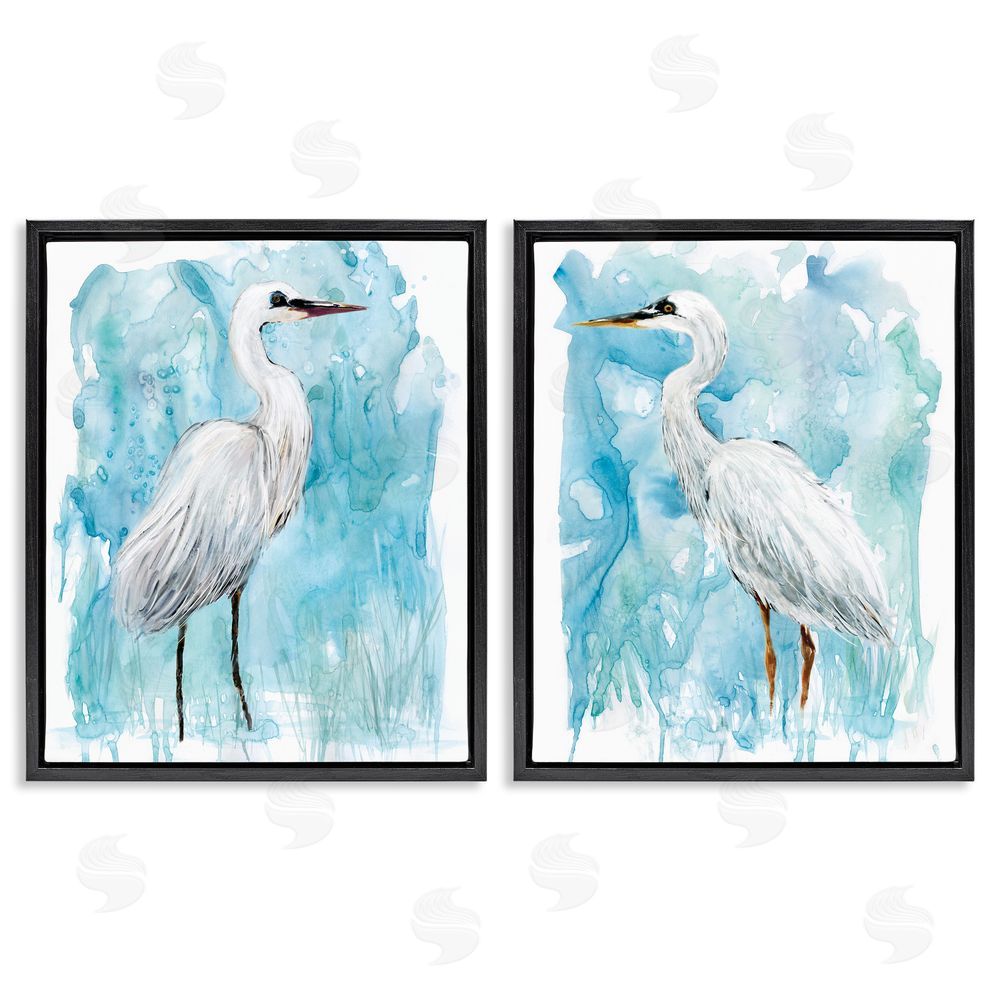 Carol Robinson Nautical Crane Pair White Beach Birds Black Floating Frame Canvas Wall Art Print