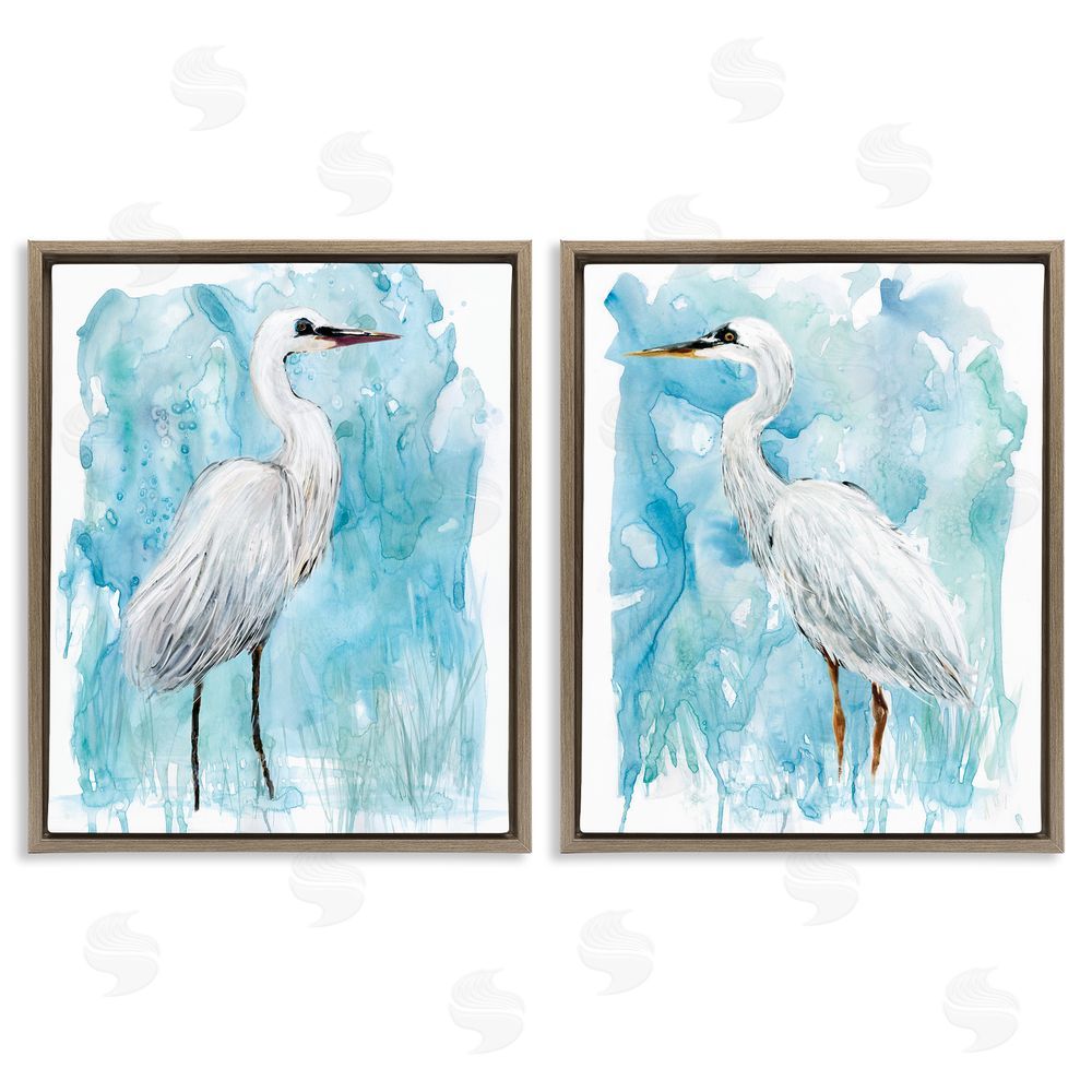 Carol Robinson Nautical Crane Pair White Beach Birds Brown Floating Frame Canvas Wall Art Print
