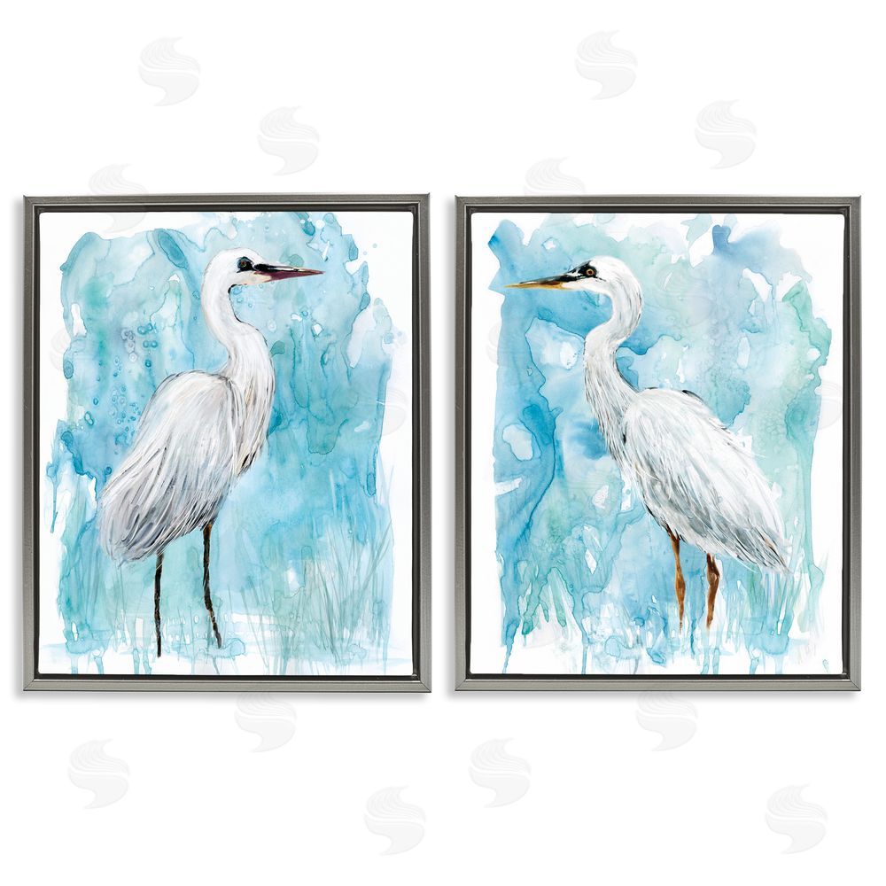 Carol Robinson Nautical Crane Pair White Beach Birds Gray Floating Frame Canvas Wall Art Print