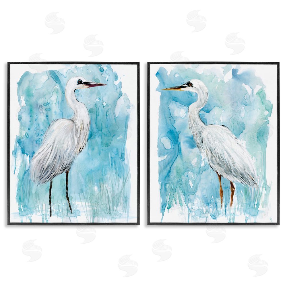 Carol Robinson Nautical Crane Pair White Beach Birds Black Framed Giclee Wall Art Print