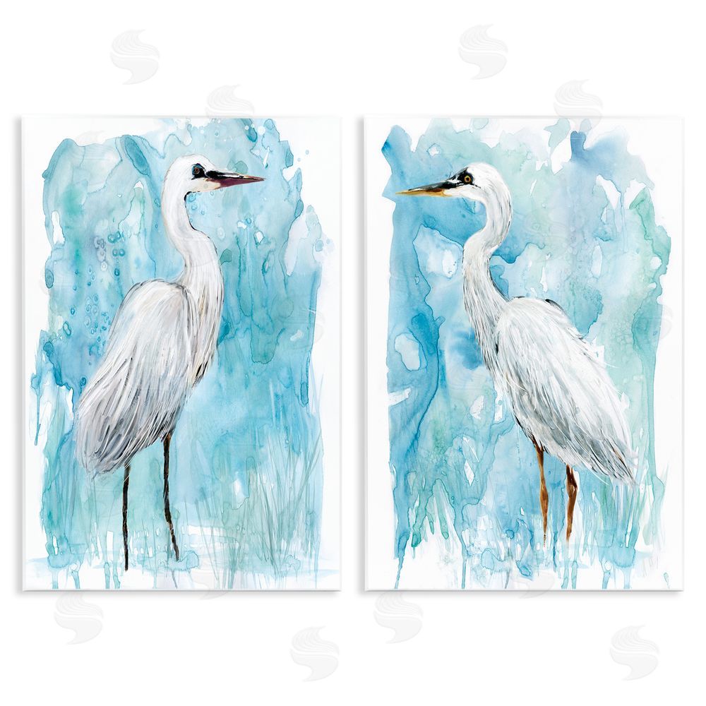 Carol Robinson Nautical Crane Pair White Beach Birds Wooden Wall Plaque Art Print