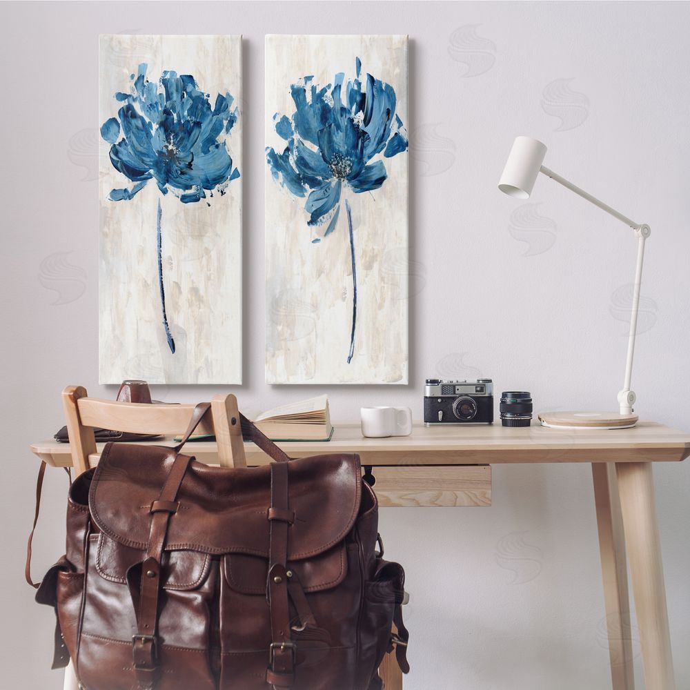 Katrina Craven Vivid Blue Abstract Flowers Rustic Florals Canvas Wall Art Print in Room