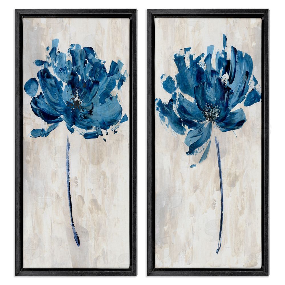 Katrina Craven Vivid Blue Abstract Flowers Rustic Florals Black Floating Frame Canvas Wall Art Print