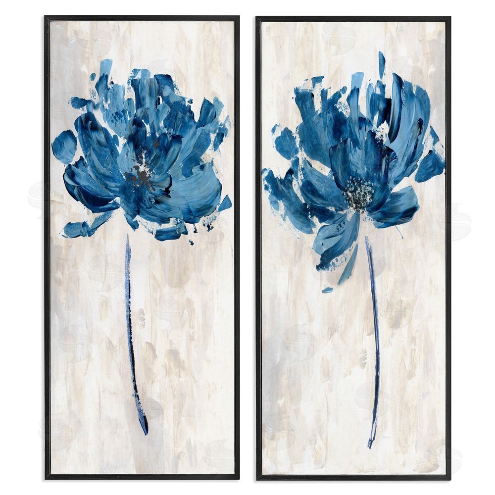 Katrina Craven Vivid Blue Abstract Flowers Rustic Florals Black Framed Giclee Wall Art Print