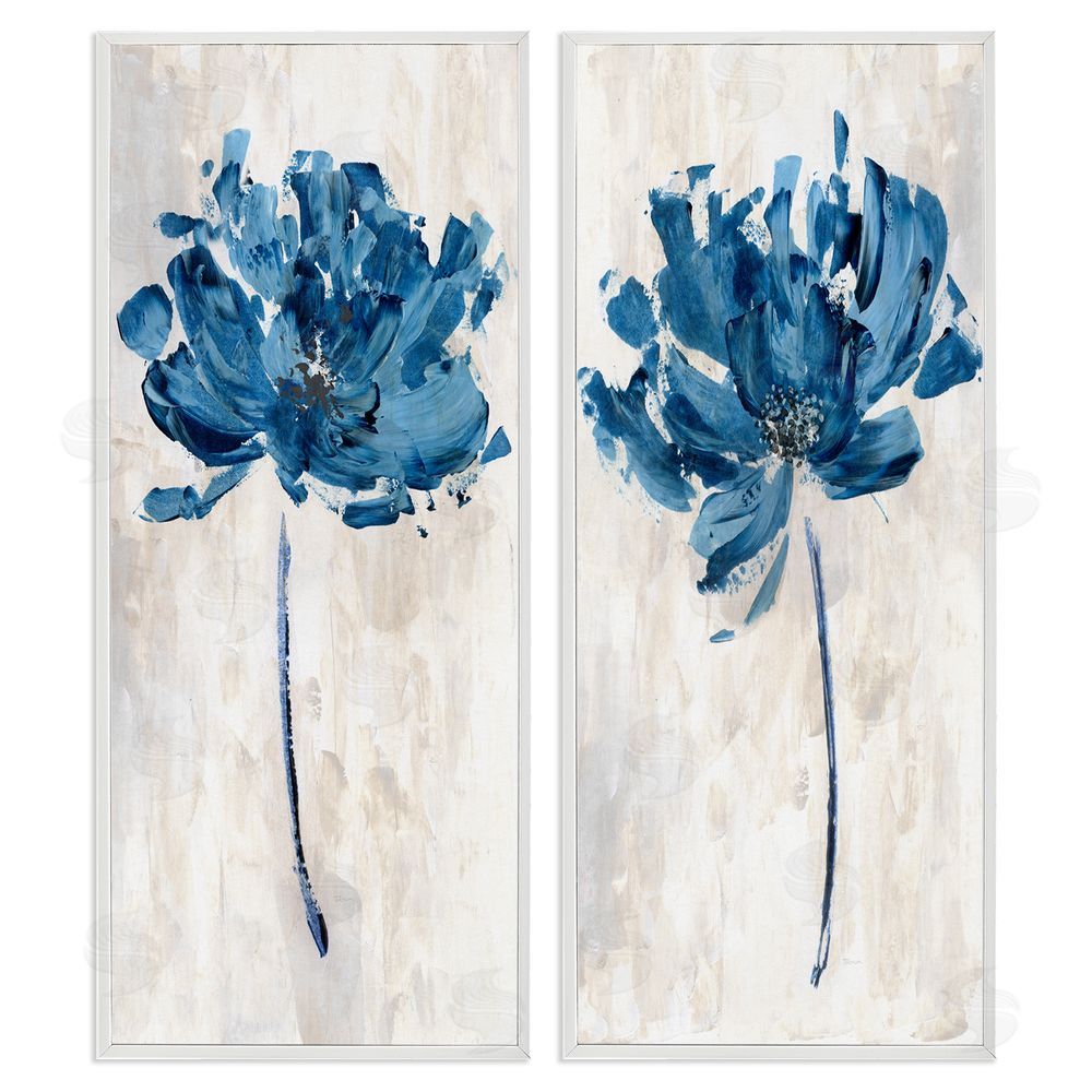 Katrina Craven Vivid Blue Abstract Flowers Rustic Florals White Framed Giclee Wall Art Print
