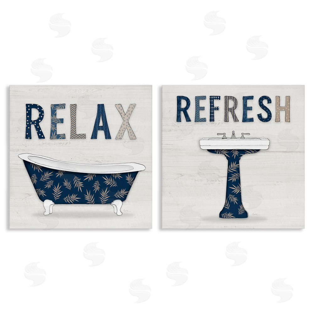 Natalie Carpentieri Relax Refresh Bathroom Phrases Canvas Wall Art Print