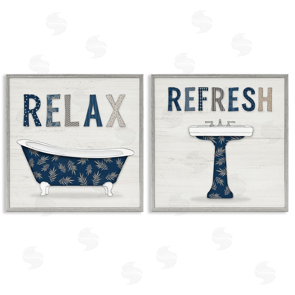 Natalie Carpentieri Relax Refresh Bathroom Phrases Gray Framed Giclee Wall Art Print
