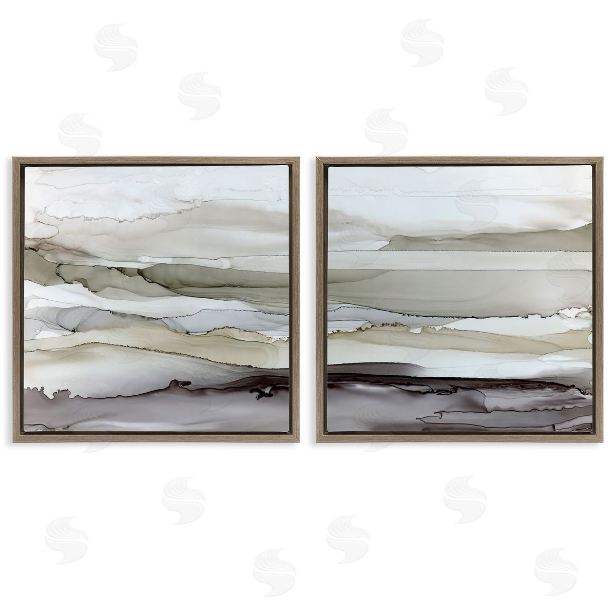 Abstract Watercolor Wave Interpetation Brown Floating Frame Canvas Wall Art, Home Decor by Carol Robinson