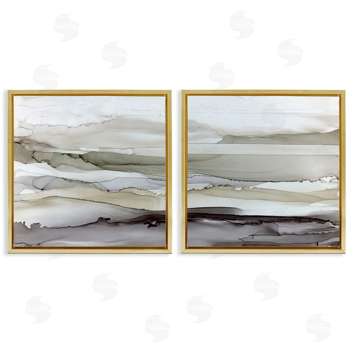 Abstract Watercolor Wave Interpetation Gold Floating Frame Canvas Wall Art, Home Decor by Carol Robinson