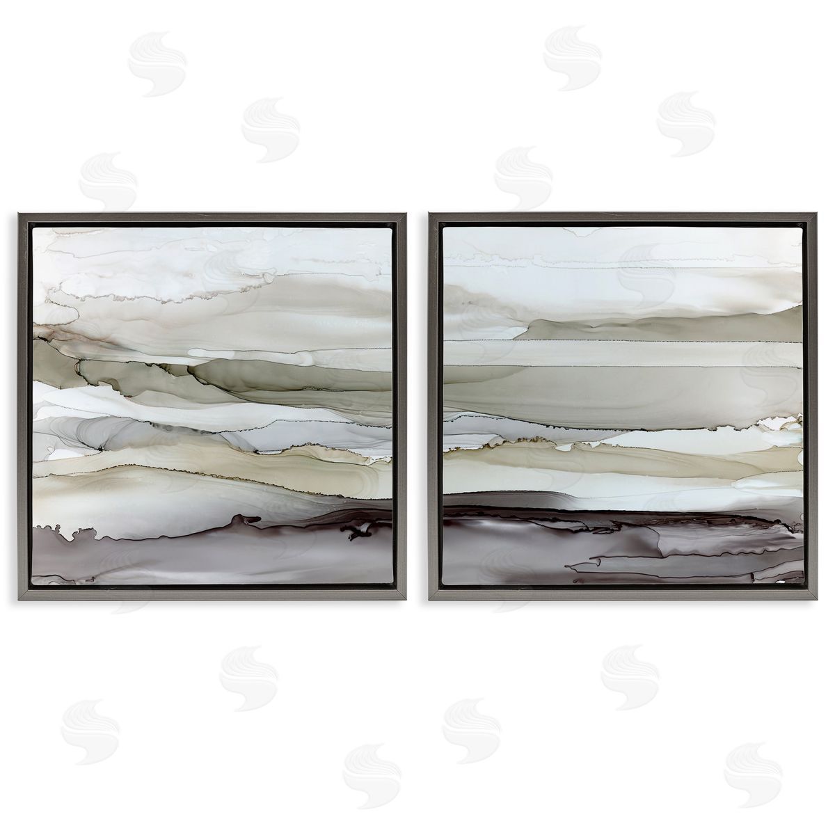 Abstract Watercolor Wave Interpetation Grey Floating Frame Canvas Wall Art, Home Decor by Carol Robinson
