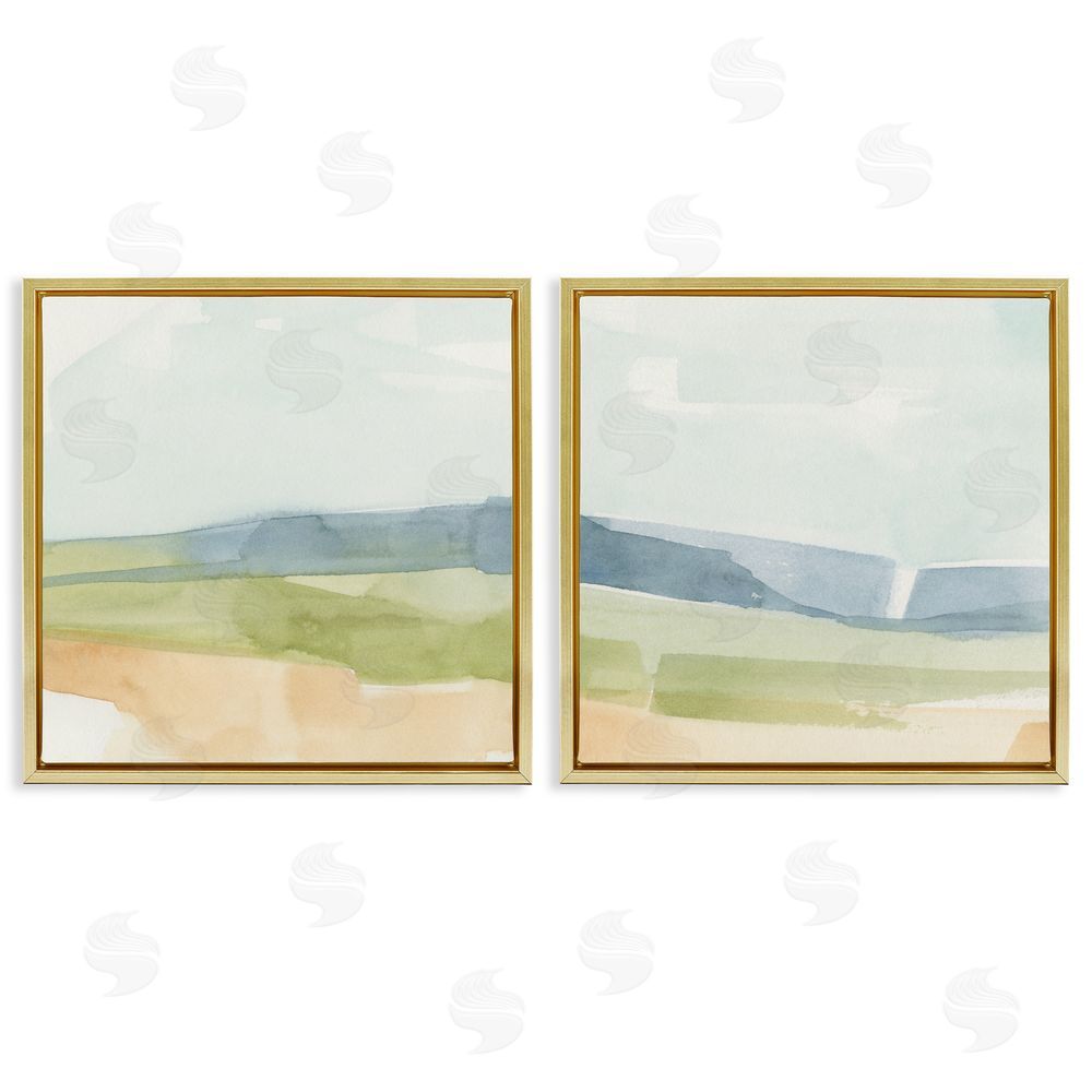 Emma Caroline Watercolor Hills Abstract Landscape Gold Floating Frame Canvas Wall Art Print