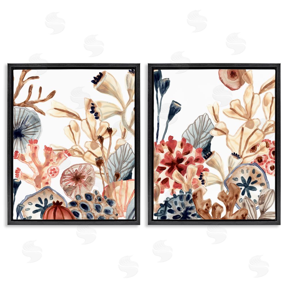 June Erica Vess Tropical Ocean Floor Plant Life Expressive Black Floating Frame Canvas Wall Art Print
