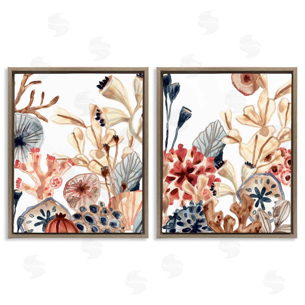 June Erica Vess Tropical Ocean Floor Plant Life Expressive Brown Floating Frame Canvas Wall Art Print