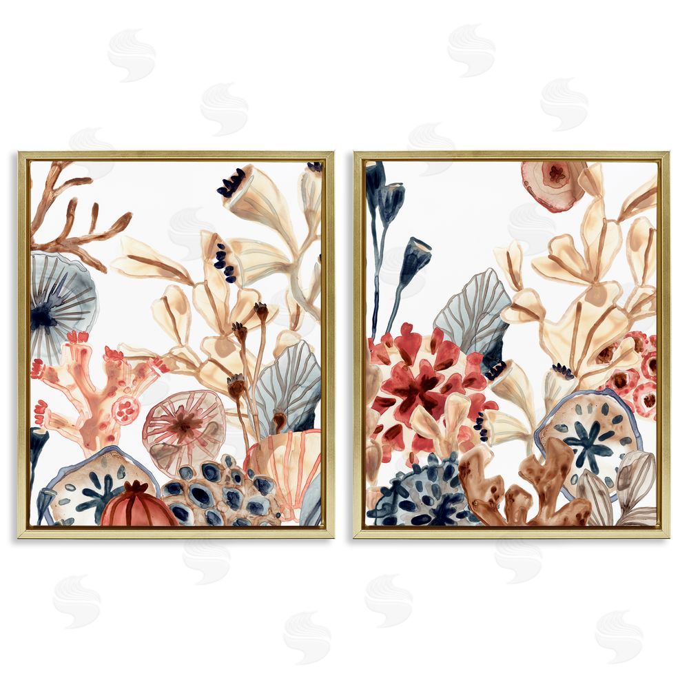 June Erica Vess Tropical Ocean Floor Plant Life Expressive Gold Floating Frame Canvas Wall Art Print