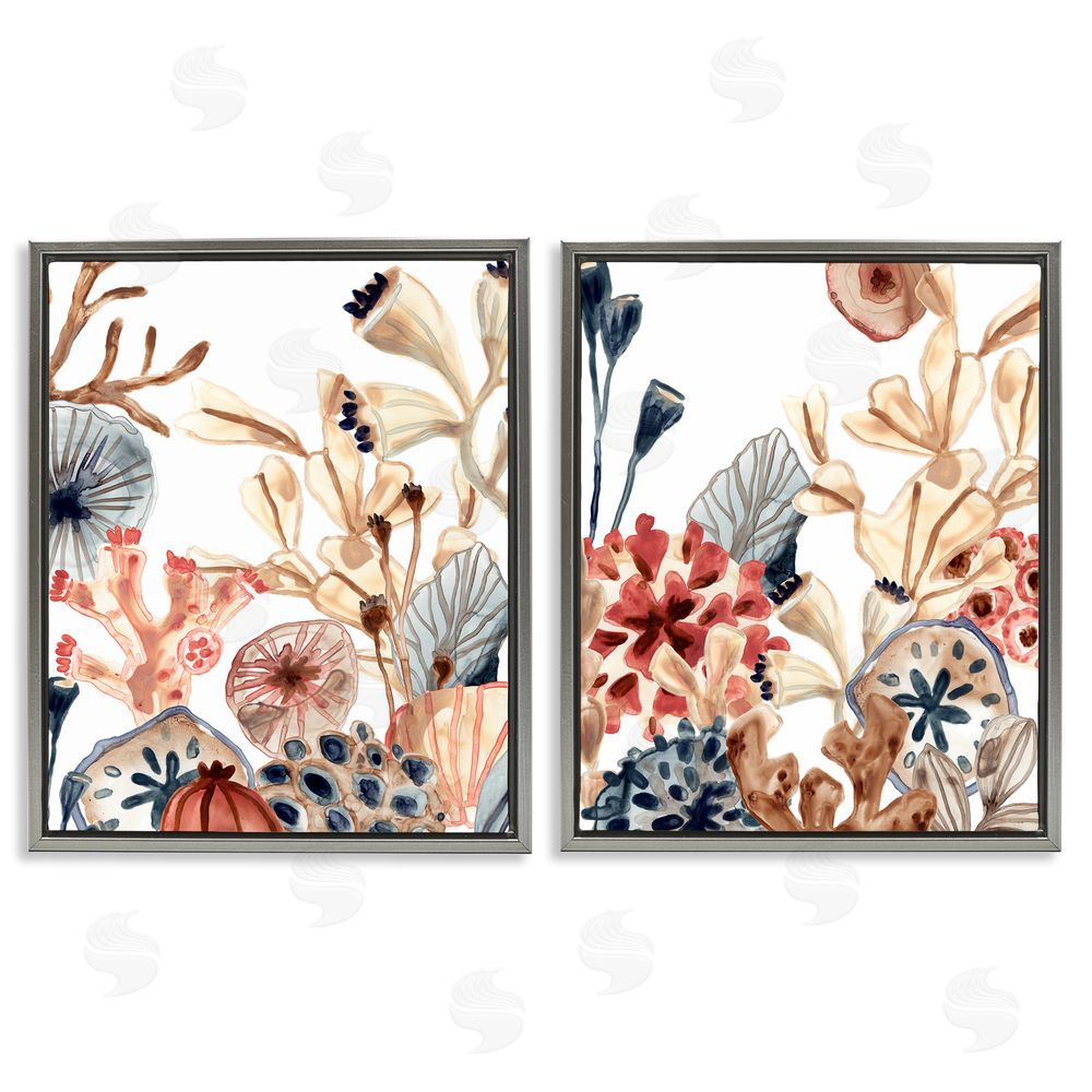 June Erica Vess Tropical Ocean Floor Plant Life Expressive Gray Floating Frame Canvas Wall Art Print