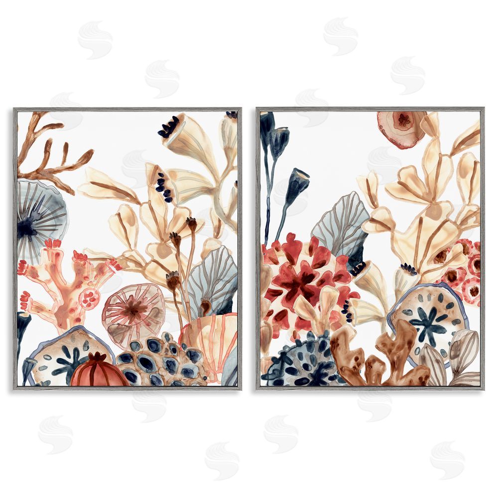 June Erica Vess Tropical Ocean Floor Plant Life Expressive Gray Framed Giclee Wall Art Print