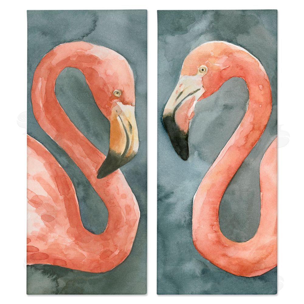 Emma Caroline Watercolor Pink Flamingo Pair Watercolor Canvas Wall Art Print