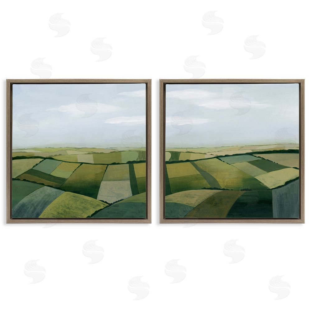Grace Popp Rolling Hill Farm Crop Landscape Patchwork Brown Floating Frame Canvas Wall Art Print