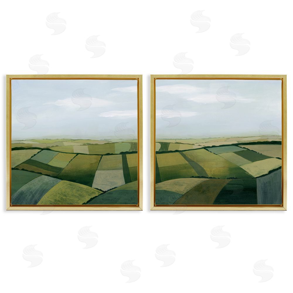 Grace Popp Rolling Hill Farm Crop Landscape Patchwork Gold Floating Frame Canvas Wall Art Print