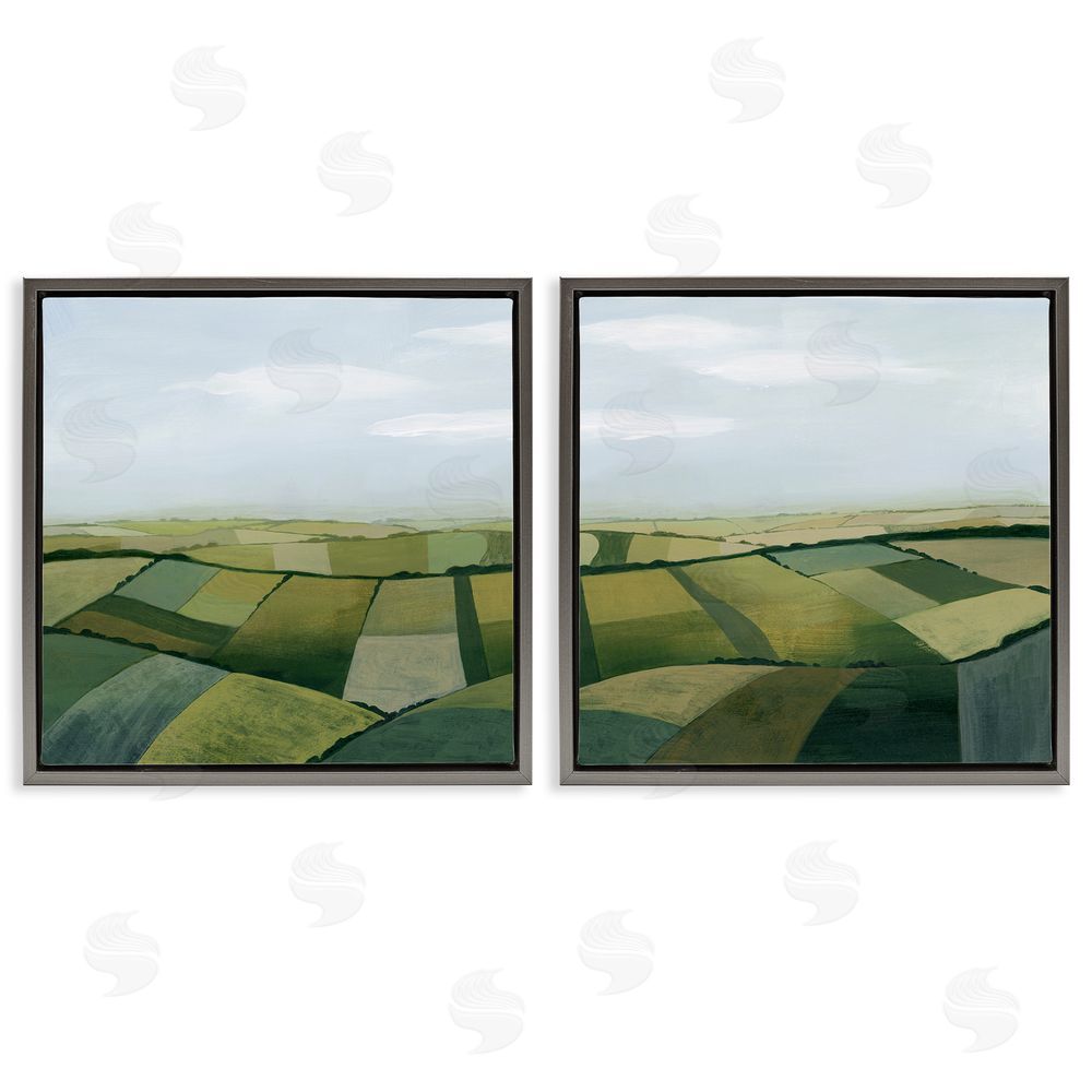 Grace Popp Rolling Hill Farm Crop Landscape Patchwork Gray Floating Frame Canvas Wall Art Print