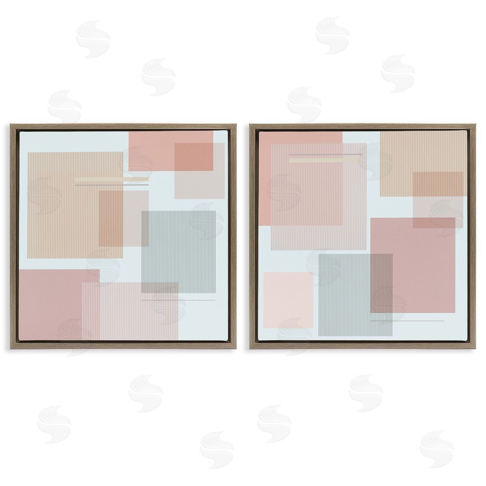 Melissa Wang Geometric Square Shape Collage Brown Floating Frame Canvas Wall Art Print