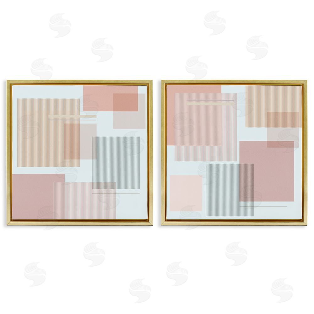 Melissa Wang Geometric Square Shape Collage Gold Floating Frame Canvas Wall Art Print