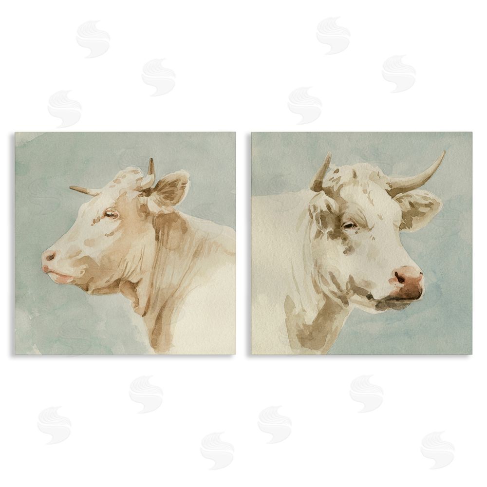 Emma Caroline Vintage Farm Cattle Cows Watercolor Portrait Canvas Wall Art Print