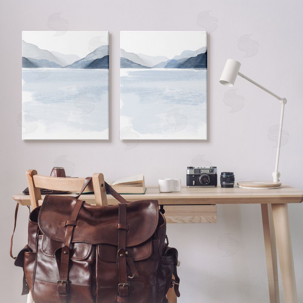 Victoria Barnes Coastal Mountain Range Landscape Soft Watercolor Canvas Wall Art Print in Room