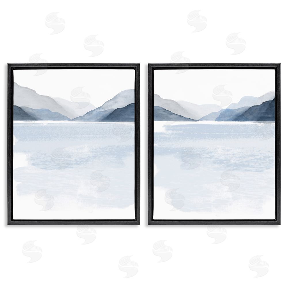 Victoria Barnes Coastal Mountain Range Landscape Soft Watercolor Black Floating Frame Canvas Wall Art Print