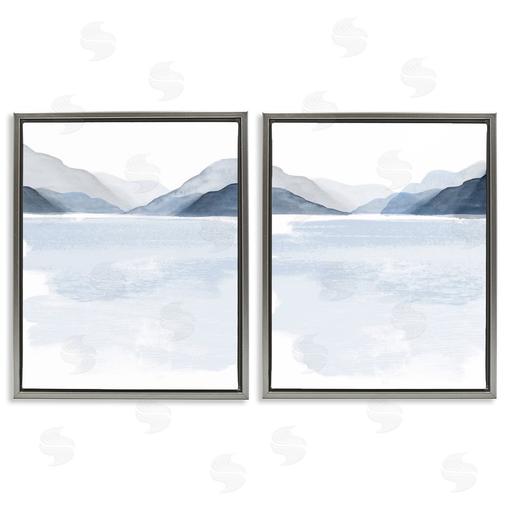 Victoria Barnes Coastal Mountain Range Landscape Soft Watercolor Gray Floating Frame Canvas Wall Art Print