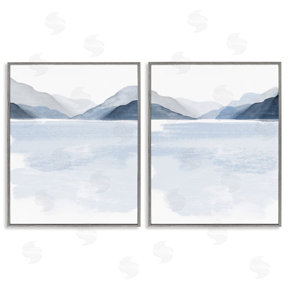 Victoria Barnes Coastal Mountain Range Landscape Soft Watercolor Gray Framed Giclee Wall Art Print
