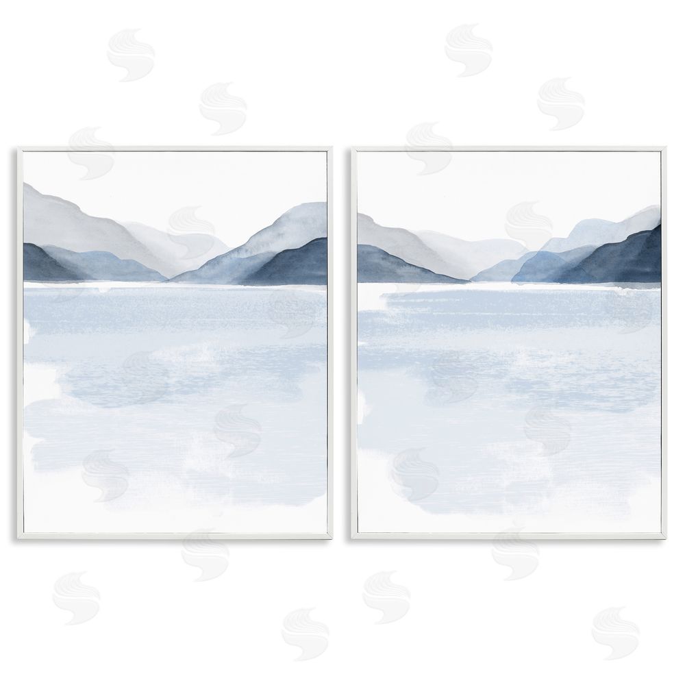 Victoria Barnes Coastal Mountain Range Landscape Soft Watercolor White Framed Giclee Wall Art Print