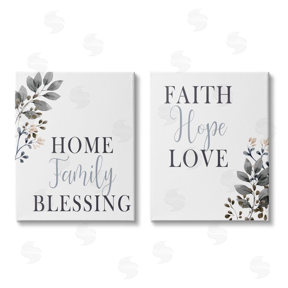 Kim Allen Faith Hope Family Phrases Soft Black Florals Canvas Wall Art Print
