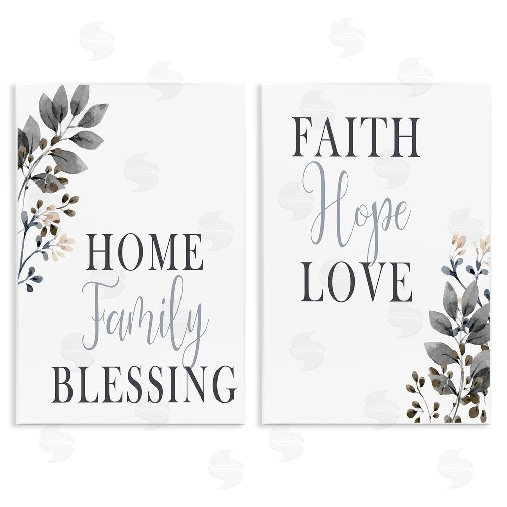 Kim Allen Faith Hope Family Phrases Soft Black Florals Wooden Wall Plaque Art Print