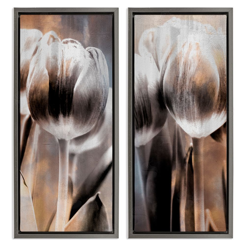 Kim Allen Modern Abstract Tulip Floral Photography Gray Floating Frame Canvas Wall Art Print