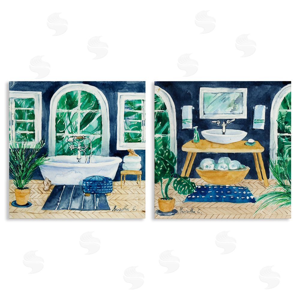 Marietta Cohen Art and Design Bold Blue Bathroom Interior Still Life Canvas Wall Art Print