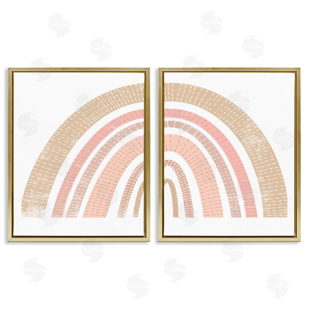 Stupell Studio Abstract Pink Neutral Kid's Rainbow Arches Gold Floating Frame Canvas Wall Art Print