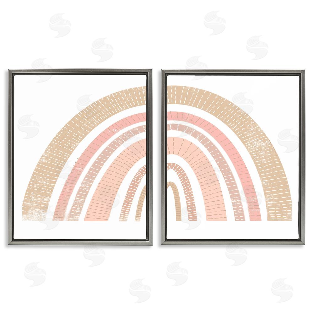 Stupell Studio Abstract Pink Neutral Kid's Rainbow Arches Gray Floating Frame Canvas Wall Art Print